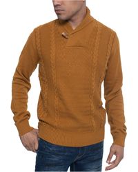 Sean John Tri-pattern Shawl Collar Sweater - Brown