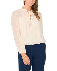 Vince Camuto - Split Neck Long-sleeve Bubble Hem Blouse - Lyst