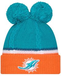 KTZ - Miami Dolphins Double Bubble Cuffed With Pom Knit Hat - Lyst