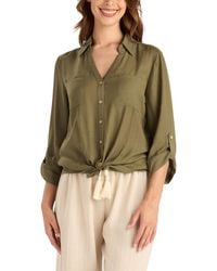 Bcx - Texture Gauze Collared Button-front Top - Lyst