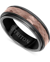 Triton - Two-tone Espresso Faceted Texture Wedding Band - Lyst