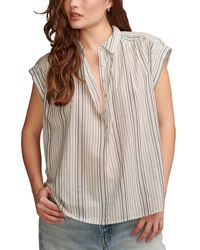 Lucky Brand - Cotton Striped Collared Popover Blouse - Lyst