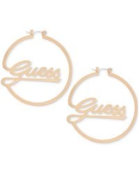Guess - Medium Logo Script Hoop Earrings - Lyst