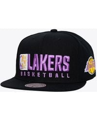 Mitchell & Ness - Los Angeles Lakers Hardwood Classics Old School Stacked Text Snapback Hat - Lyst