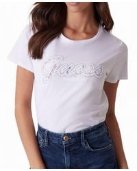 Guess - Script Lace Logo Easy Cotton T-shirt - Lyst
