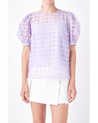 English Factory - Plaid Sheer Puff Sleeve Top - Lyst