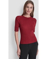 DKNY - Button Detail Short Sleeve Sweater - Lyst