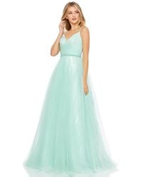 Mac Duggal - V Neck Mesh Back Detail Ball Gown - Lyst