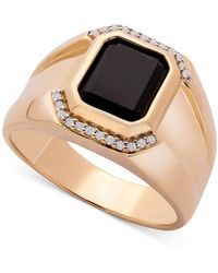 Macy's Onyx & Diamond (1/20 Ct. T.w.) Ring In 14k Gold-plated Sterling Silver - Metallic