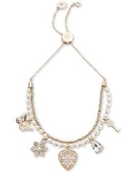 Marchesa Gold-tone Crystal & Imitation Pearl Multi-charm Double-row Slider Bracelet - White
