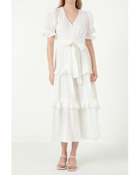 Free the Roses - Ruffled Lace Trim Duster Maxi Dress - Lyst