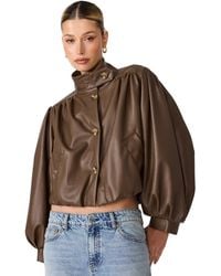 Steve Madden - Deedee Cropped Puff-sleeve Faux Leather Jacket - Lyst