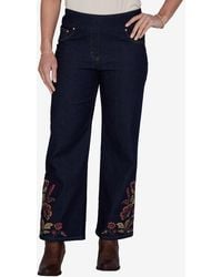 Ruby Rd. - Petite Pull-on Wide-leg Embroidered Denim Pants - Lyst