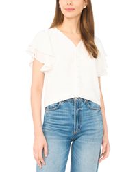 Cece - V-neck Double Flutter Sleeves Top - Lyst