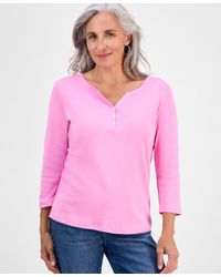 Style & Co. - Petite Cotton Knit Henley 3/4-sleeve Top - Lyst