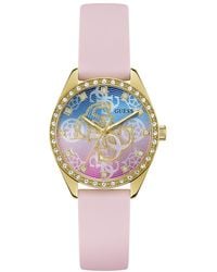 Guess - Glitz Gold-tone Stainless Steel Silicone Watch - Lyst