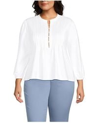Lands' End - Plus Size Lightweight Jersey Button Pintuck Top - Lyst