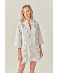 English Factory - Lace Trimmed Shirt Mini Dress - Lyst
