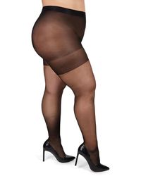 Memoi - Plus Size Back Seam/cuban Heel Curvy Control Top Pantyhose Mm-2618 - Lyst