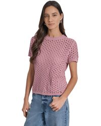 DKNY - Open Stitch Crewneck Short-sleeve Sweater - Lyst