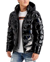 Guess Hooded Puffer Jacket in Black for 