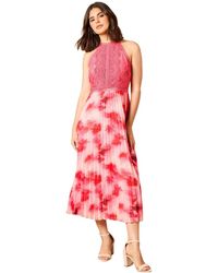 Oasis - Printed Lace Mix Halterneck Midi Dress - Lyst