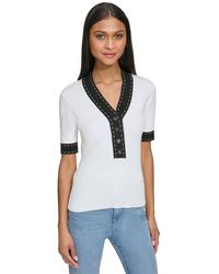Karl Lagerfeld - Contrast-trim Short-sleeve Ribbed Sweater - Lyst