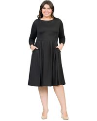 24seven Comfort Apparel - Plus Size Long Sleeve Fit And Flare Midi Dress - Lyst