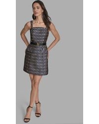 BCBGMAXAZRIA - Belted Metallic Jacquard A-line Dress - Lyst