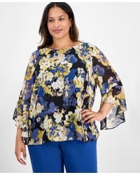 Kasper - Plus Size 3/4-ruffle Sleeve Printed Blouse - Lyst