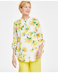 Charter Club - 100% Linen Floral-print Woven Tab-sleeve Tunic - Lyst