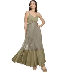 DKNY - Solid Tiered Pleated Sleeveless Mesh Maxi Dress - Lyst