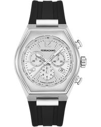 Ferragamo - Salvatore Swiss Chronograph Tonneau Black Silicone Strap Watch 42mm - Lyst