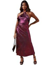 Oasis - Foil Halterneck Ruffle Foil Midaxi Dress - Lyst