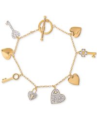 Giani Bernini Cubic Zirconia Heart & Key Charm Bracelet In Gold-plated Sterling Silver, Created For Macy's - Metallic