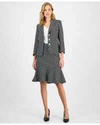 Kasper - Polka Dot Jacquard Blazer Ruffle Trim V Neck Top Polka Dot Flared Hem Pencil Skirt - Lyst