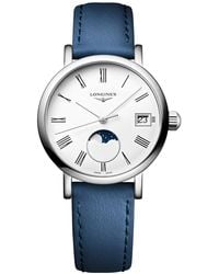 Longines - Swiss Elegant Moonphase Blue Leather Strap Watch 30mm - Lyst