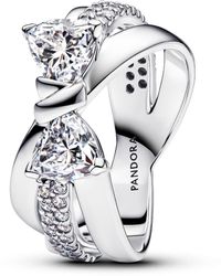 PANDORA - Sparkling Bow Double-row Ring - Lyst
