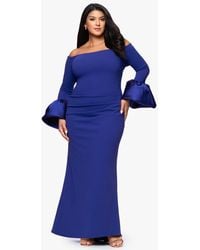 Betsy & Adam - Plus Size Scuba Bell Sleeve Off-the-shoulder Long Dress - Lyst