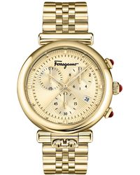 Ferragamo - Salvatore Swiss Chronograph Ora Gold Ion-plated Stainless Steel Bracelet Watch 40mm - Lyst