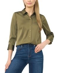 Cece - 3/4-sleeve Satin Button-down Blouse - Lyst