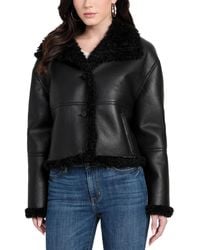 Guess - Stand-collar Faux-shearling Coat - Lyst