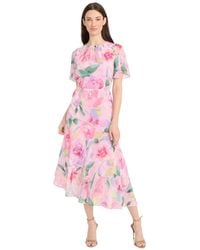 Maggy London - Floral-print Flutter-sleeve Maxi Dress - Lyst