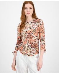 Tommy Hilfiger - Floral-print Ruched-sleeve Top - Lyst