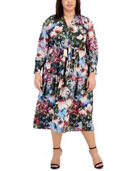 Anne Klein - Plus Size Floral-print Tiered Midi Dress - Lyst