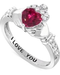 Macy's - Lab-created Emerald 3/4 Ct. T.w. And Lab-created White Sapphire 1/3 Ct. T.w. "i Love You" Inscription Heart Promise Ring - Lyst