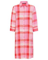 Olsen - 100% Linen Plaid Shirt Dress - Lyst