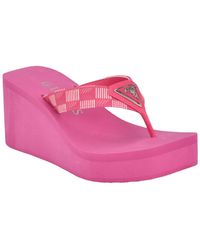 Guess - Demmey Logo Thong Square Toe Wedge Sandals - Lyst