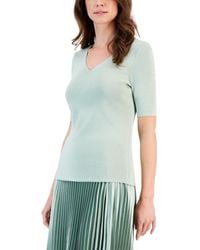 Anne Klein - Solid Half-sleeve V-neck Knit Top - Lyst