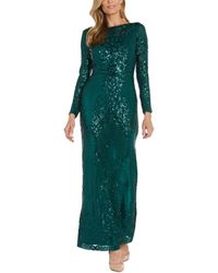 Nightway - Sequin Long-sleeve Illusion Gown - Lyst